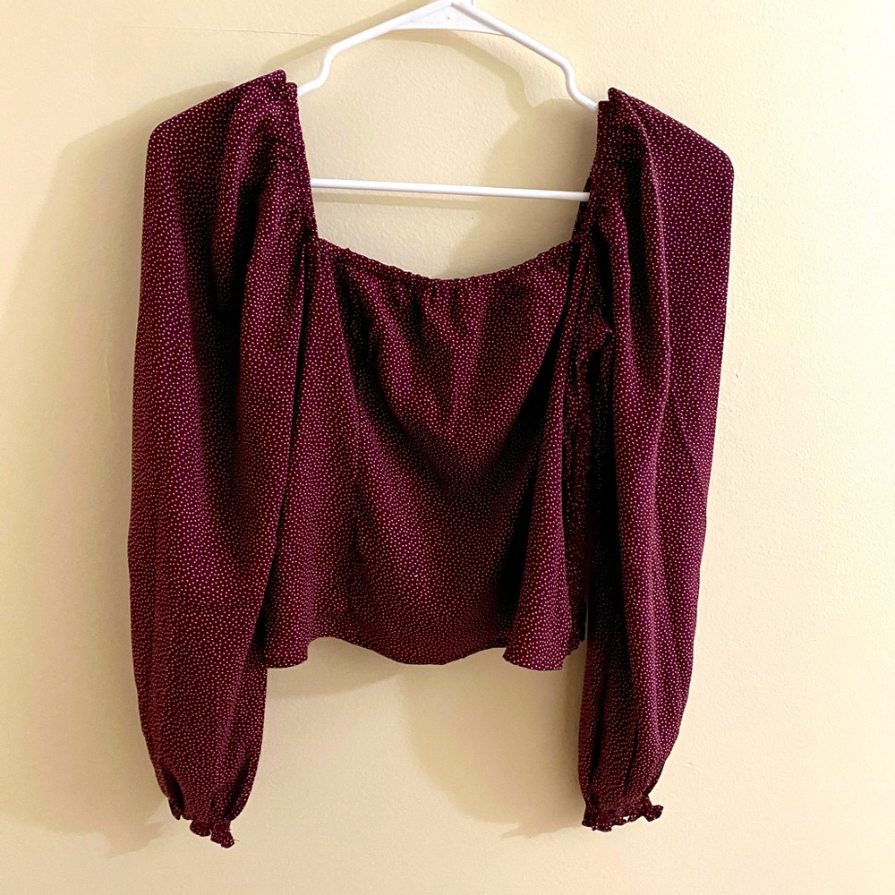 Abercrombie Puff Sleeve Straight Neck Printed Top